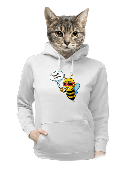 Bee happy dámská mikina klokanka White