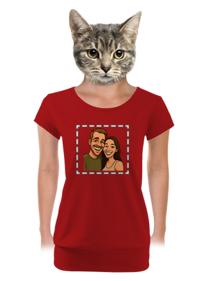 Karikatura z vlastní fotky dámské tričko s lemem Red Mal