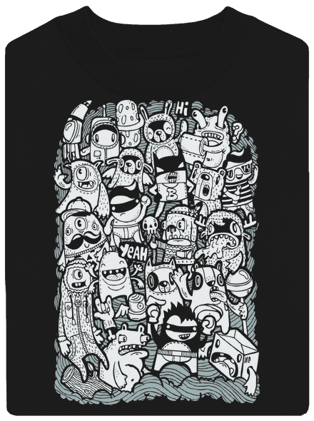 Doodle unisex mikina bez kapuce Black