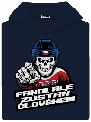 Fandi, ale zůstaň člověkem pánská mikina klokanka Navy