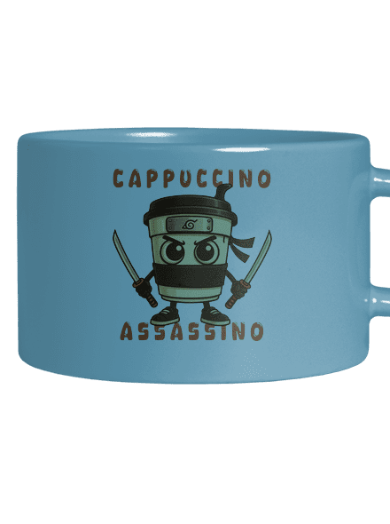 Cappuccino Assassino – Italian Brainrot hrnek makronka Blue Macaron