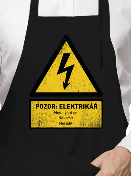 Pozor elektrikář zástěra Black