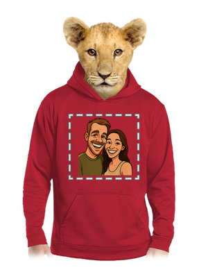 Karikatura z vlastní fotky dětská mikina klokanka Fire Red