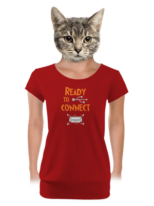 USB připojení dámské tričko s lemem Red Mal