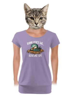 Ranní ptáče spí dámské tričko s lemem Lavender