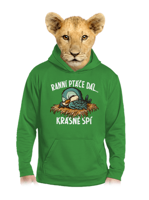 Ranní ptáče spí dětská mikina klokanka Kelly Green AWD
