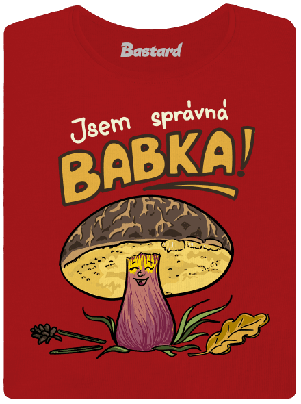 Babka a hříbeček dámské tričko s lemem Red Mal