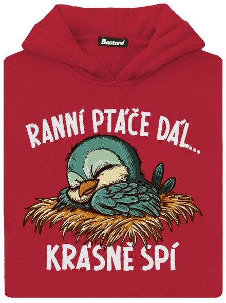 Ranní ptáče spí dětská mikina klokanka Fire Red