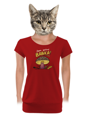 Babka a hříbeček dámské tričko s lemem Red Mal