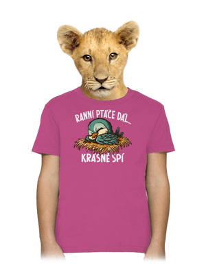 Ranní ptáče spí dětské tričko Fuchsia