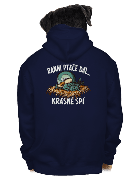 Ranní ptáče spí pánská mikina na zip Navy