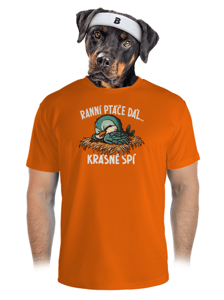 Ranní ptáče spí pánské sportovní tričko Neon Orange