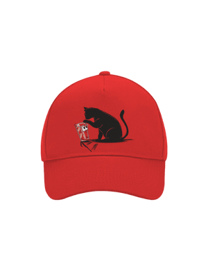 Kočka a sklenice kšiltovka baseballka Classic Red