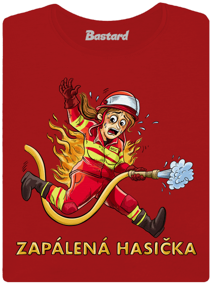 Zapálený hasič a hasička dámské tričko s lemem Red Mal