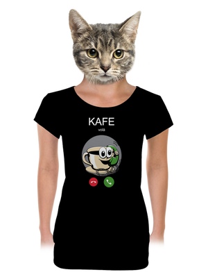 Kafe volá dámské tričko s lemem Black