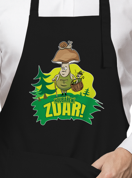 Houbaření zdar zástěra Black