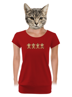 Opička s mobilem dámské tričko s lemem Red Mal