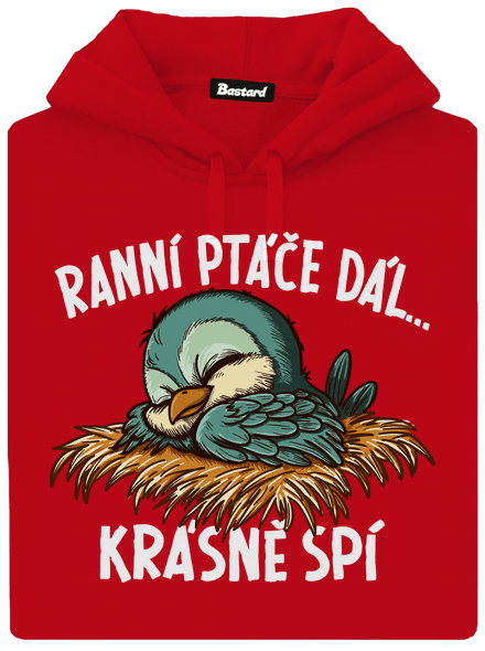 Ranní ptáče spí pánská mikina klokanka Red