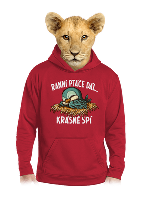 Ranní ptáče spí dětská mikina klokanka Fire Red