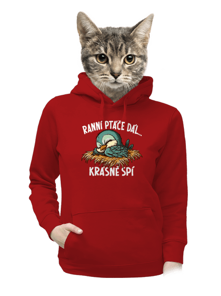 Ranní ptáče spí dámská mikina klokanka Red Mal
