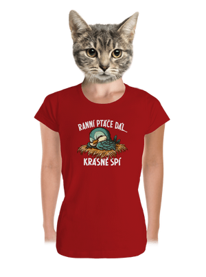 Ranní ptáče spí dámské tričko premium Red Mal