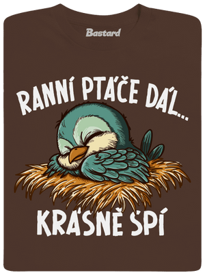 Ranní ptáče spí pánské tričko Brown