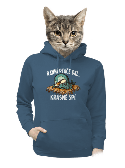Ranní ptáče spí dámská mikina klokanka Denim