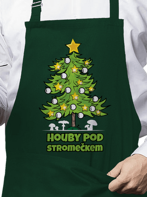 Houby pod stromečkem zástěra Bottle Green