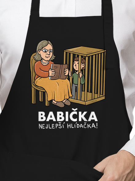 Babička hlídačka zástěra Black