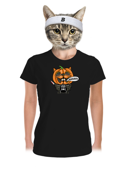 Halloweenská kočička dámské sportovní tričko Black