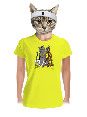 Kočka přede dámské sportovní tričko Neon Yellow