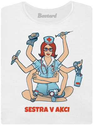Sestra v akci dámské tričko s lemem White