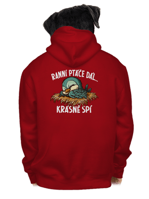 Ranní ptáče spí pánská mikina na zip Red