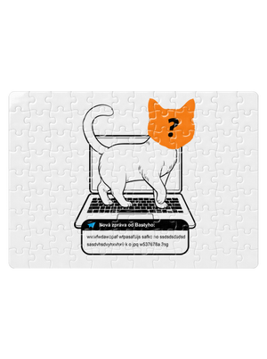 Kočka na klávesnici puzzle White
