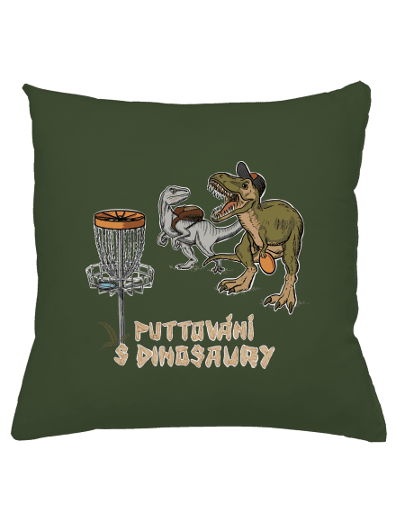 Puttování s dinosaury polštář Olive Green