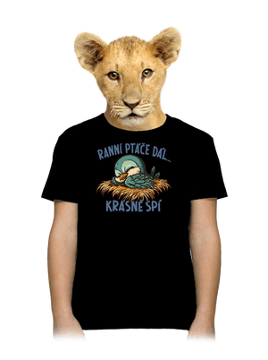 Ranní ptáče spí dětské tričko Black