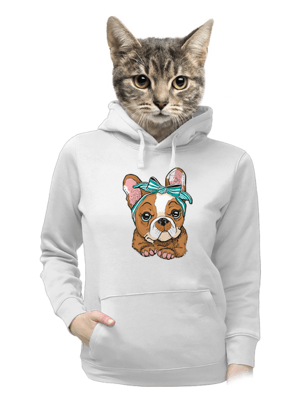 Francouzský buldoček v pin up stylu dámská mikina klokanka White