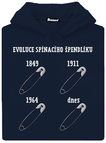 Evoluce spínacího špendlíku pánská mikina klokanka Navy