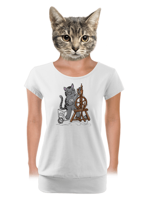 Kočka přede dámské tričko s lemem White