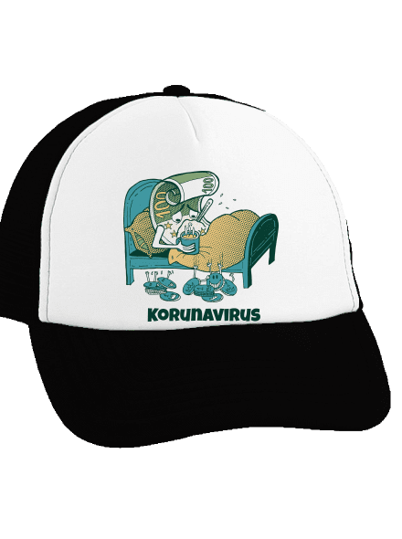 Korunavirus v posteli kšiltovka truckerka Black cap