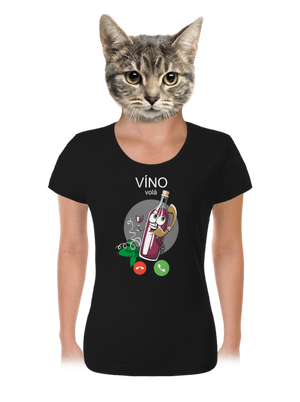 Červené víno volá dámské tričko Black