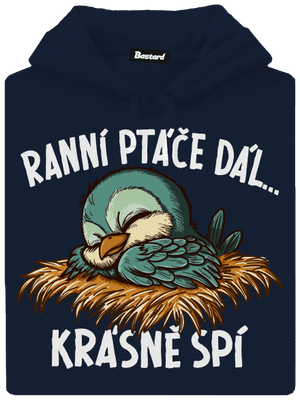 Ranní ptáče spí pánská mikina klokanka Navy