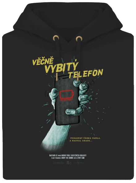 B13: Vybitý telefon unisex mikina premium Dark Black