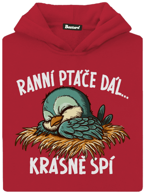 Ranní ptáče spí dětská mikina klokanka Fire Red