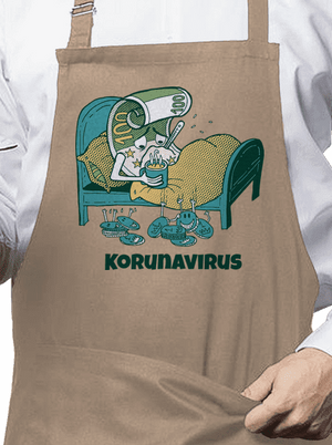 Korunavirus v posteli zástěra Rope