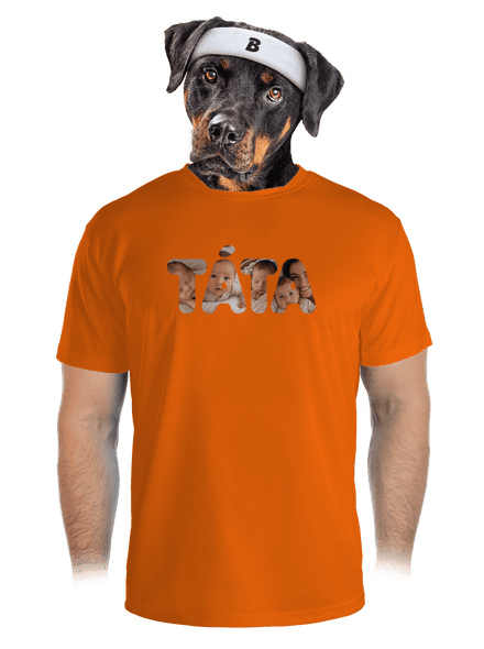 Nápis táta z vlastních fotek pánské sportovní tričko Neon Orange
