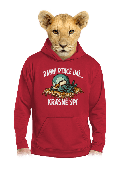 Ranní ptáče spí dětská mikina klokanka Fire Red