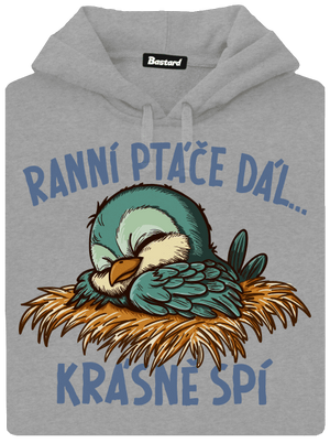 Ranní ptáče spí pánská mikina klokanka Light Melange