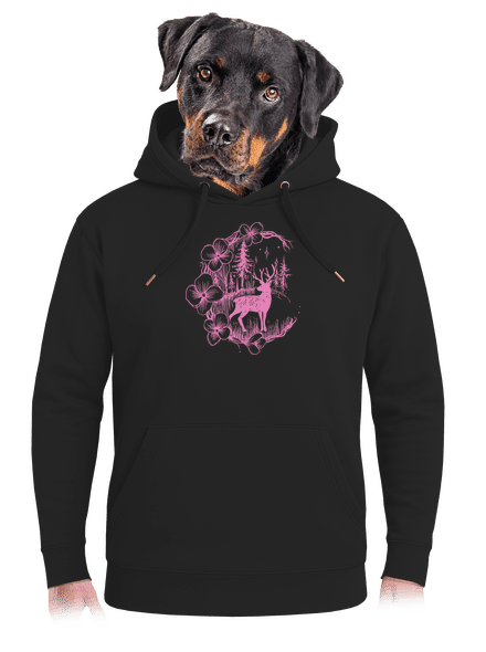 Jelen v květu růžový unisex mikina premium Dark Black